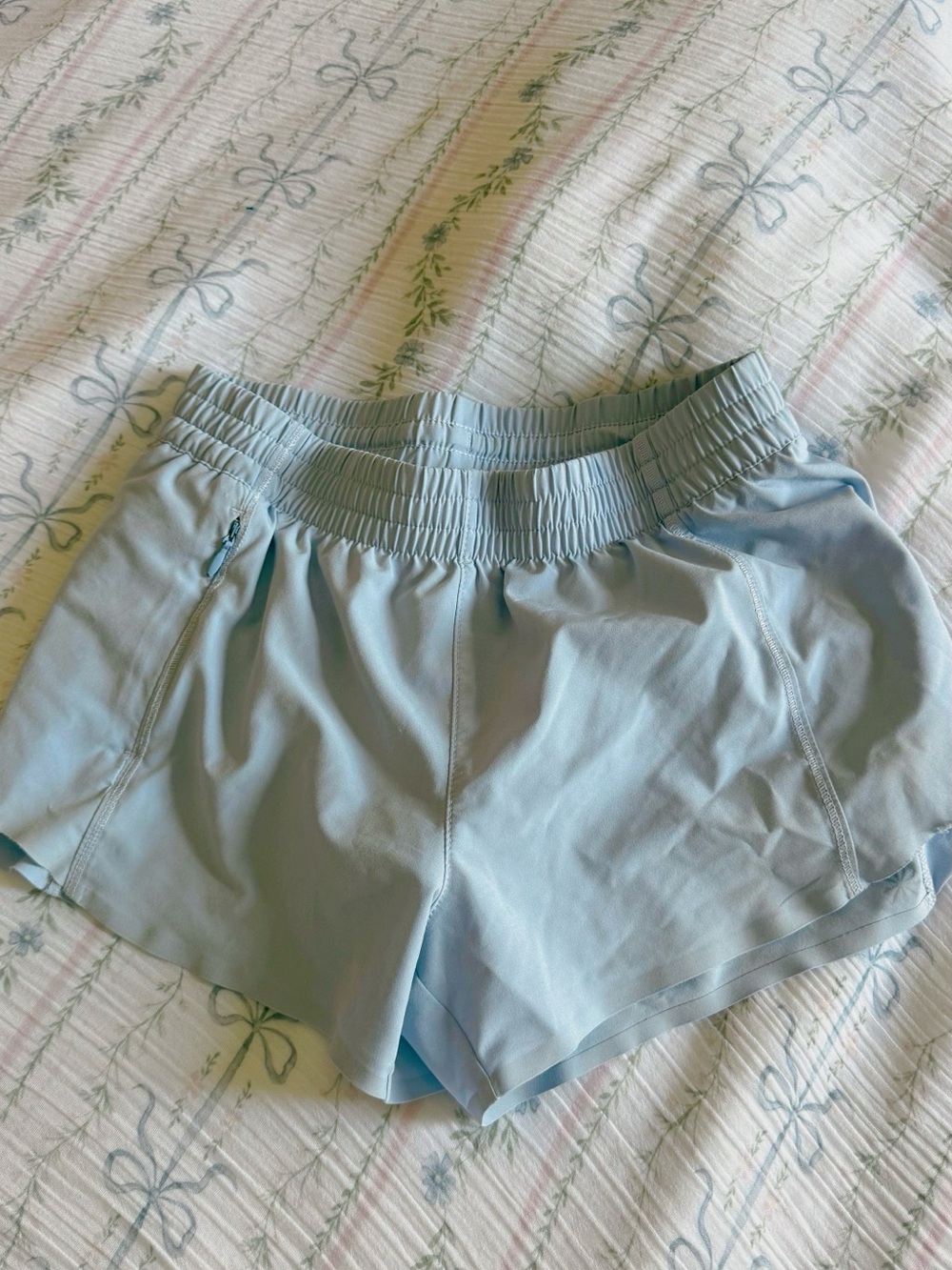 Athleta Light Blue Smocked-Waist Athletic Shorts